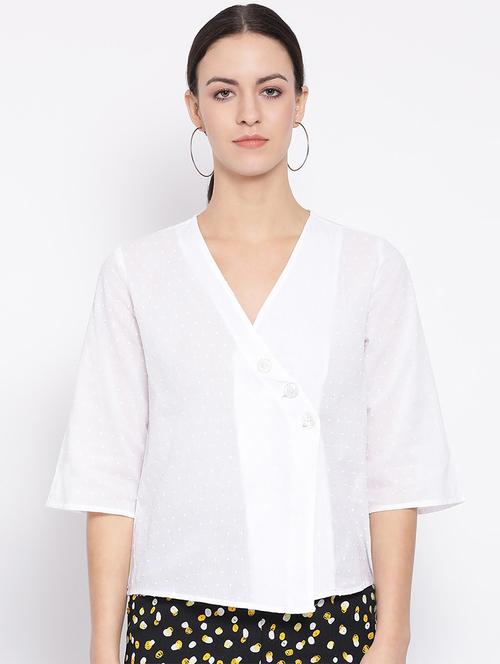 overlap neck dobby top - 16936524 - Very Small Image - 1