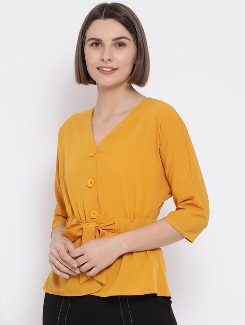 tie front v-neck top - 16936558 - Very Small Image - 1
