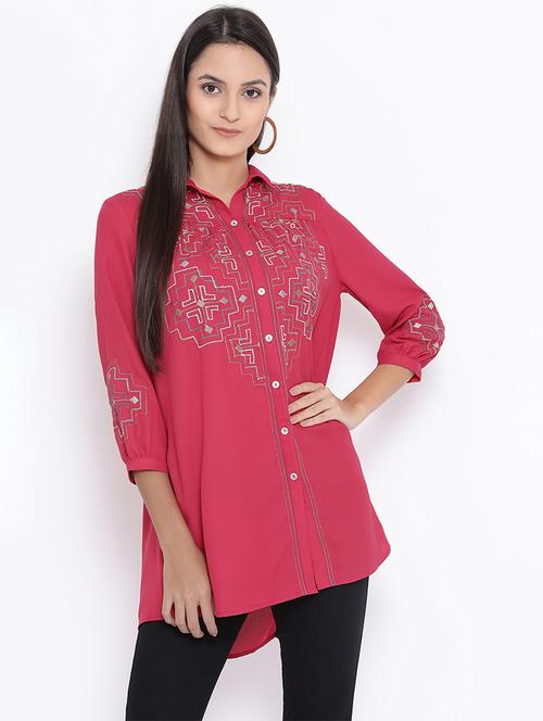 embroidered detail high low shirt tunic - 16936608 - Very Small Image - 1