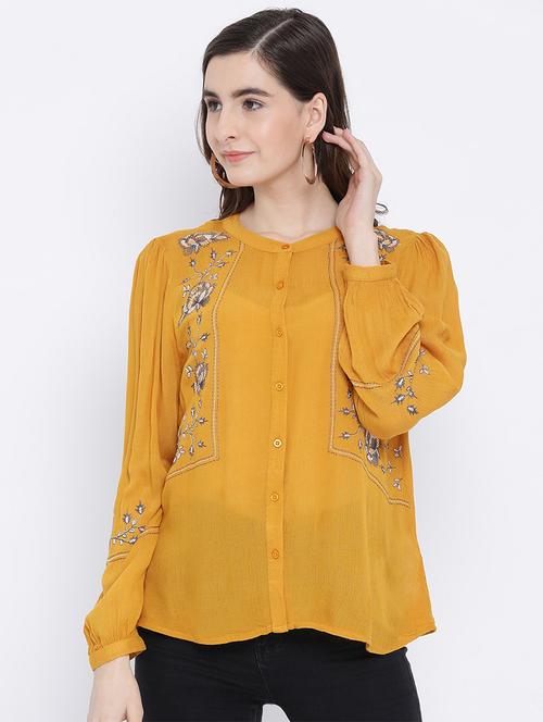 embroidered detail mandarin neck shirt - 16936612 - Very Small Image - 1