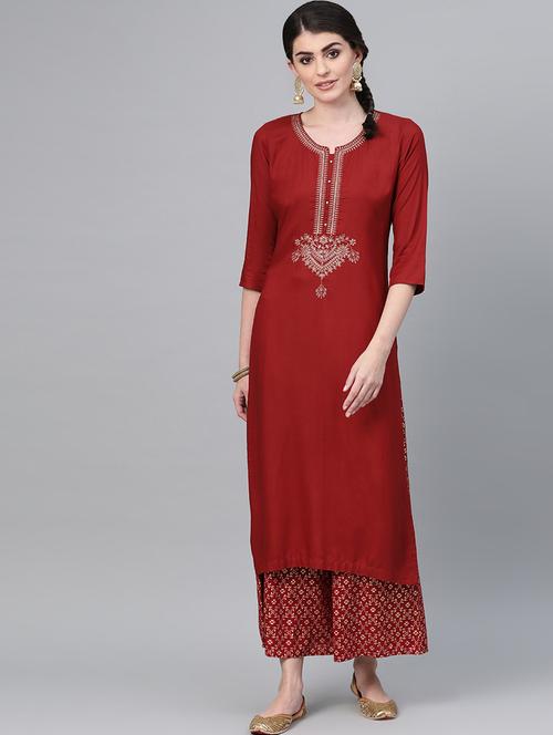 zari work kurta palazzo set - 16936706 - Very Small Image - 1