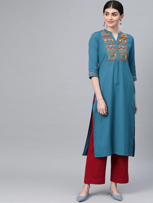 embroidered yoke straight kurta - 16936712 - Very Small Image - 1