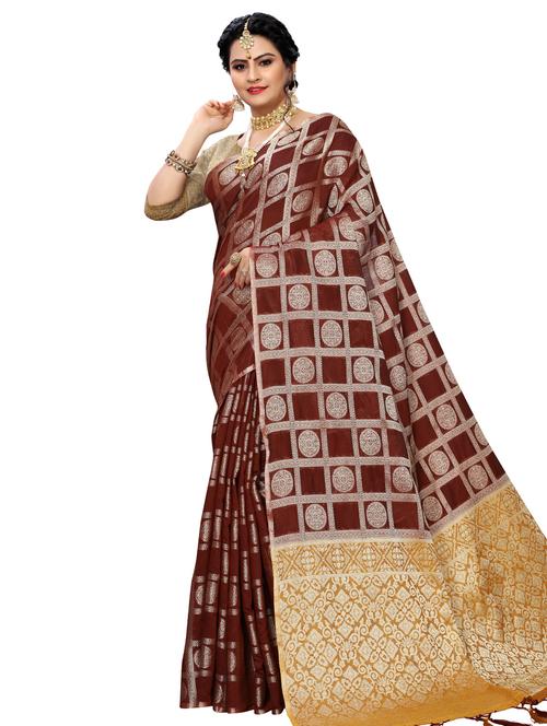 checkered banarasi saree with blouse - 16937519 - Very Small Image - 1
