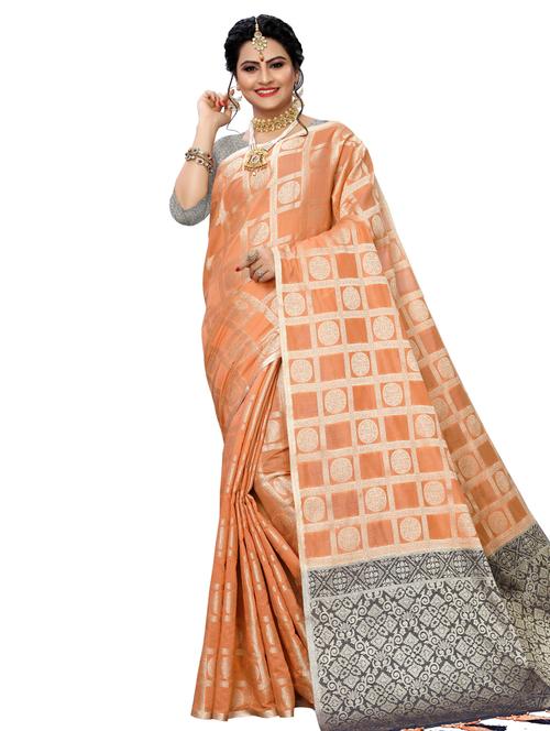 checkered banarasi saree with blouse - 16937524 - Very Small Image - 1