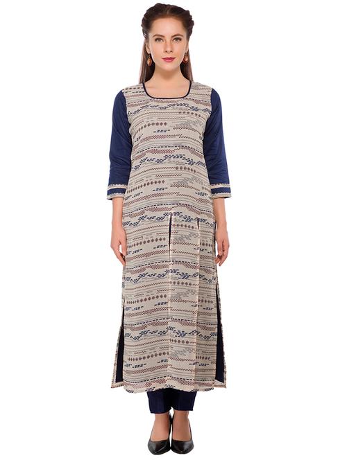 geometric print double slit straight kurta - 16937550 - Very Small Image - 1