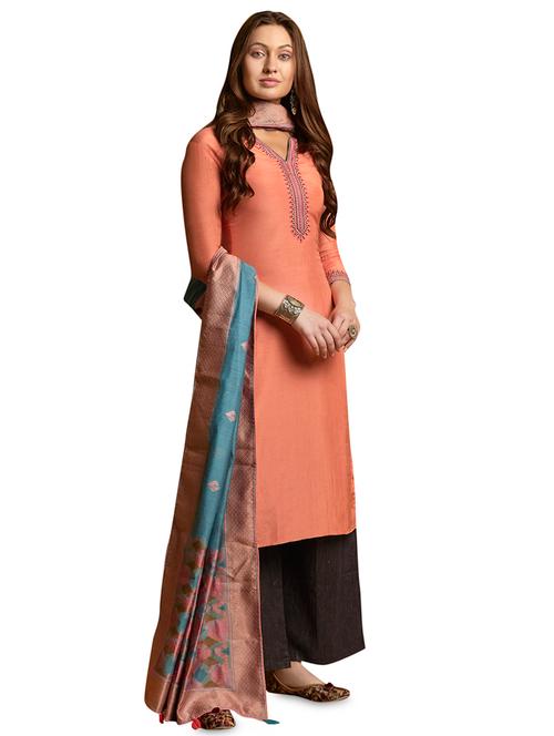 embroidered palazzo unstitched suit - 16937678 - Very Small Image - 1