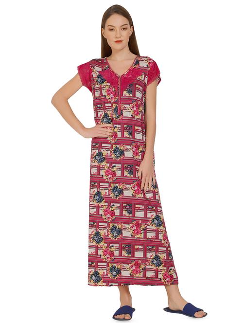 lace insert printed nighty - 16938890 - Very Small Image - 1