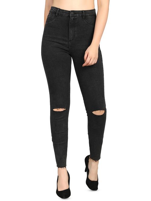 high rise knee slit jeans - 16938997 - Very Small Image - 1