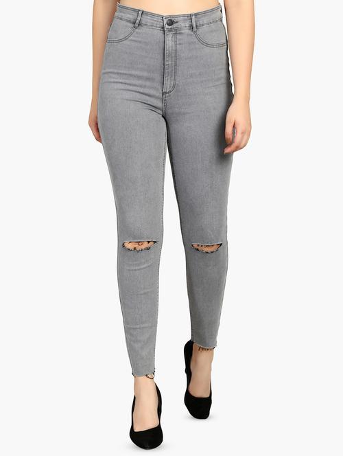 high rise knee slit jeans - 16938998 - Very Small Image - 1
