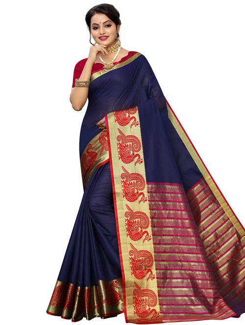 solid kanjivaram saree with blouse - 16939222 - Very Small Image - 1