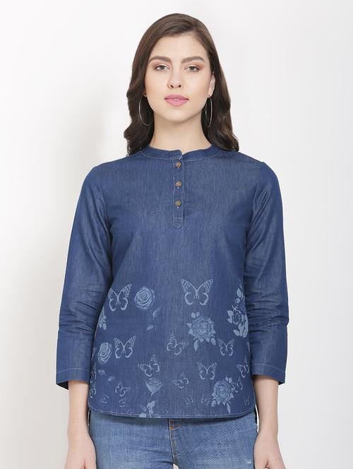 mandarin neck denim tunic - 16939809 - Very Small Image - 1