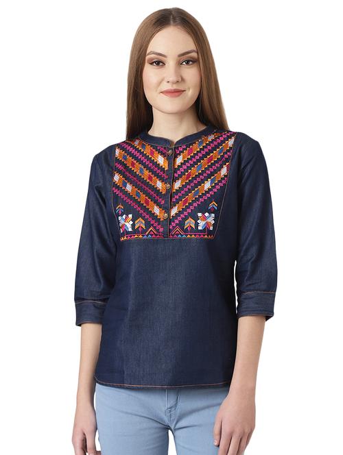 embroidered detail denim tunic - 16939814 - Very Small Image - 1