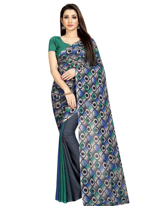 check printed saree with blouse - 16940042 - Very Small Image - 1