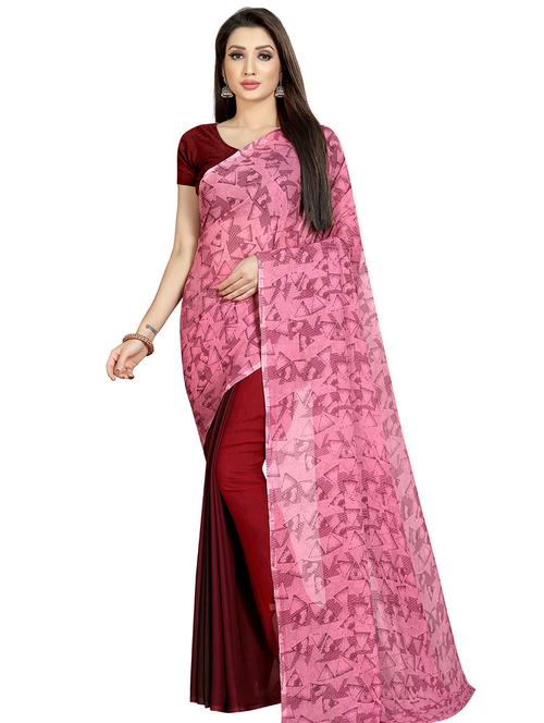 printed half & half saree with blouse - 16940048 - Very Small Image - 1