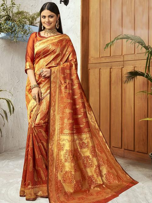 paisley woven saree with blouse - 16940072 - Very Small Image - 1