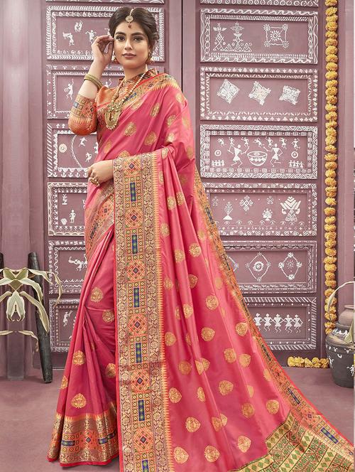 ethnic motif woven saree with blouse - 16940189 - Very Small Image - 1