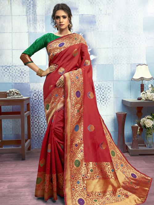 floral woven saree with blouse - 16940266 - Very Small Image - 1