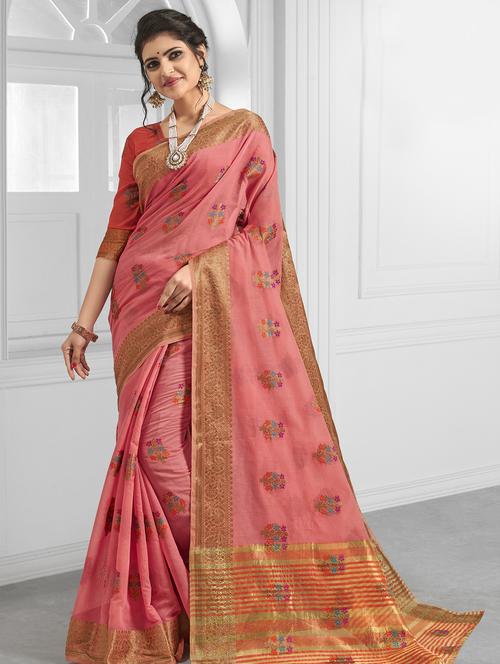 floral woven saree with blouse - 16940303 - Very Small Image - 1