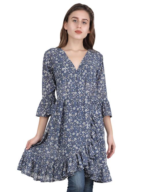 frill detail floral high low tunic - 16940488 - Very Small Image - 1