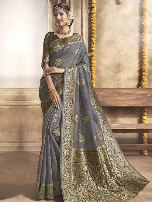 floral woven saree with blouse - 16940597 - Very Small Image - 1