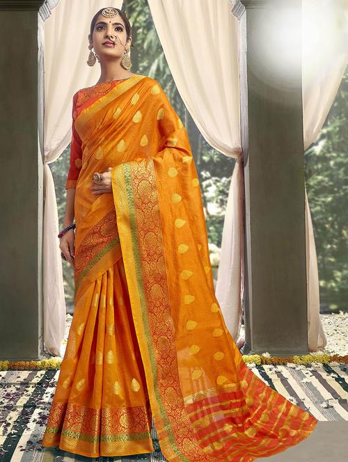 solid woven saree with blouse - 16940723 - Very Small Image - 1