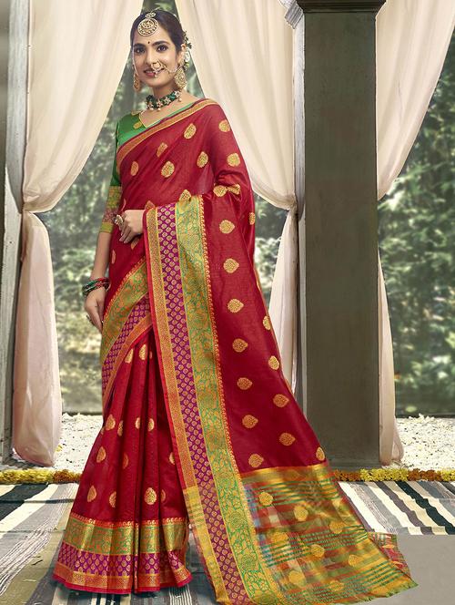 ethnic motif woven saree with blouse - 16940724 - Very Small Image - 1