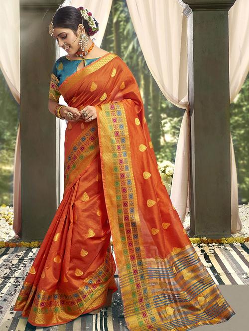 ethnic motif woven saree with blouse - 16940728 - Very Small Image - 1
