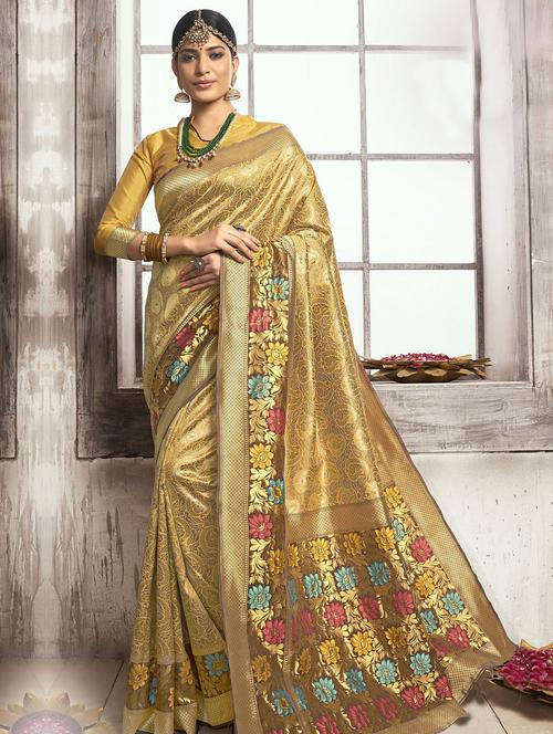 floral woven saree with blouse - 16940835 - Very Small Image - 1