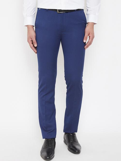 blue solid flat front formal trouser - 16941127 - Very Small Image - 1