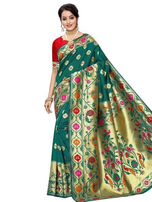 floral kanjivaram saree with blouse - 16941821 - Very Small Image - 1