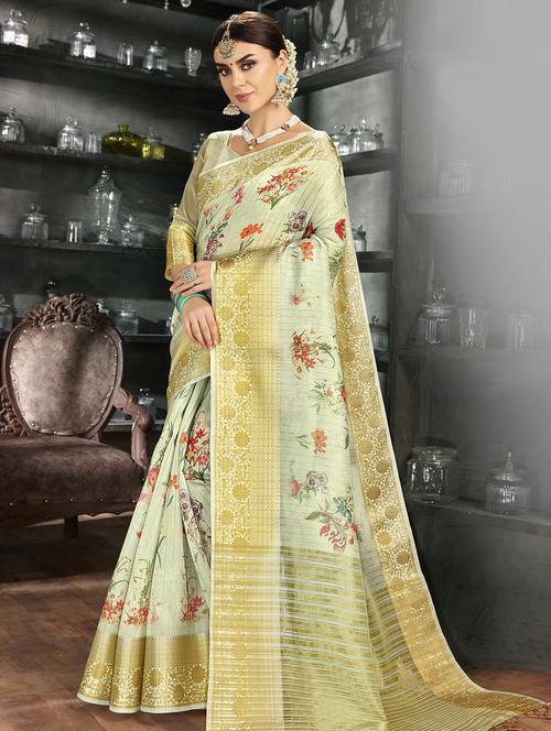 floral woven saree with blouse - 16941854 - Very Small Image - 1