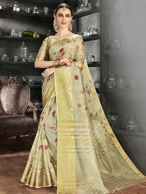 floral woven saree with blouse - 16941855 - Very Small Image - 1