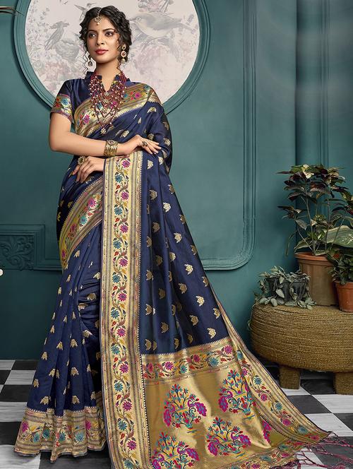 floral woven saree with blouse - 16941912 - Very Small Image - 1