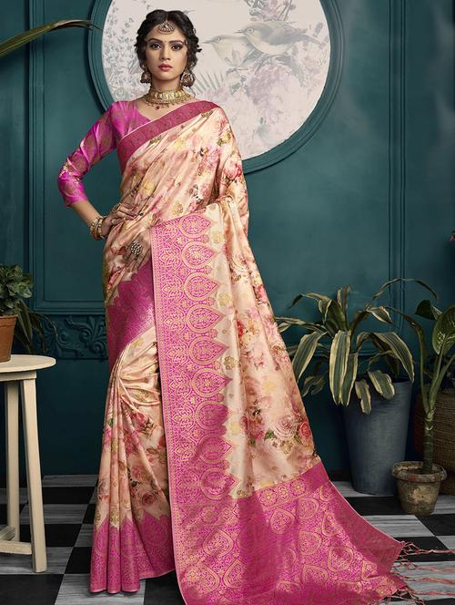 floral woven saree with blouse - 16941989 - Very Small Image - 1