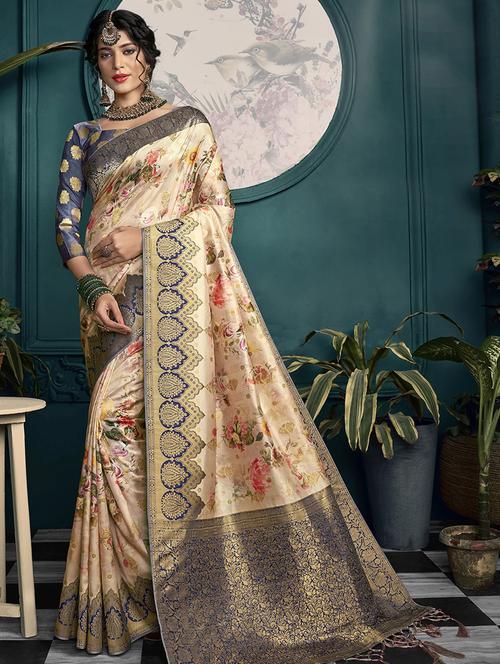 floral woven saree with blouse - 16941992 - Very Small Image - 1