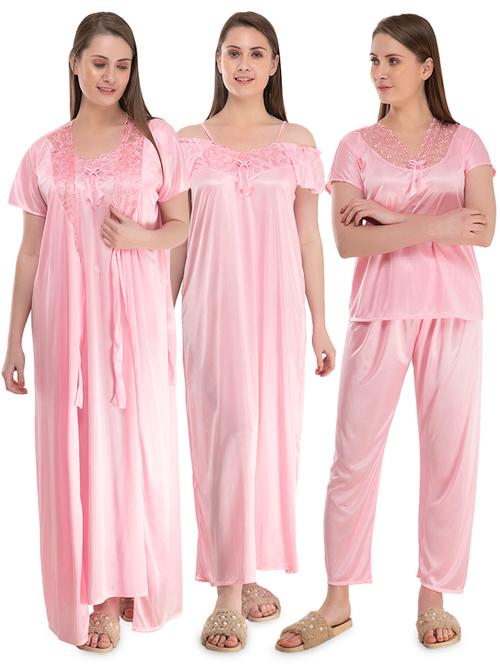 lace detail solid nightwear set - 16942001 - Very Small Image - 1