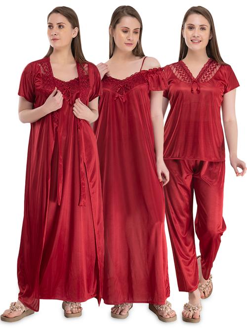 lace detail solid nightwear set - 16942004 - Very Small Image - 1