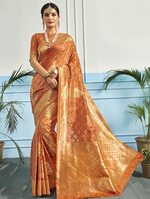 ethnic motif woven saree with blouse - 16942154 - Very Small Image - 1