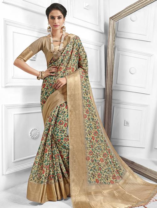 floral woven saree with blouse - 16942158 - Very Small Image - 1