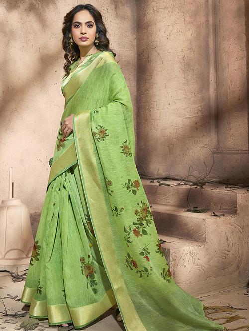 floral woven saree with blouse - 16942303 - Very Small Image - 1