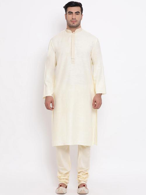 yellow solid khadi cotton long kurta with embroidered neckline - 16942382 - Very Small Image - 1