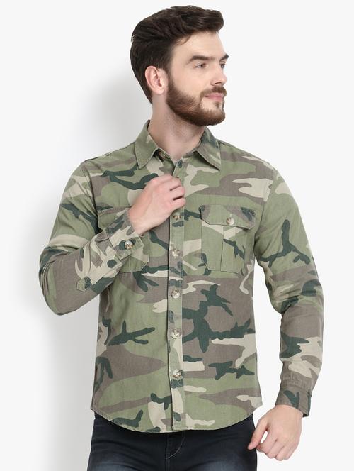 green camouflage denim casual shirt - 16942529 - Very Small Image - 1