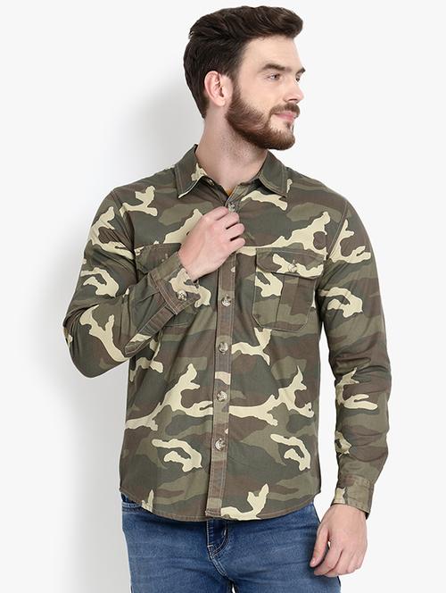 green camouflage denim casual shirt - 16942534 - Very Small Image - 1