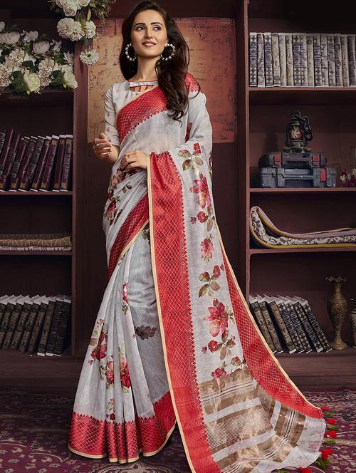 floral woven saree with blouse - 16942716 - Very Small Image - 1