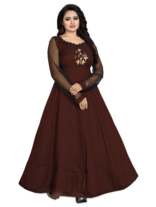 yoke embroidered flared gown - 16942863 - Very Small Image - 1