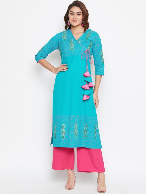 turquoise cotton kurta palazzo set - 16943190 - Very Small Image - 1