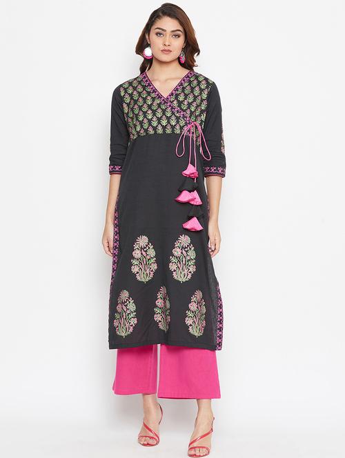 floral print angrakha kurta - 16943197 - Very Small Image - 1