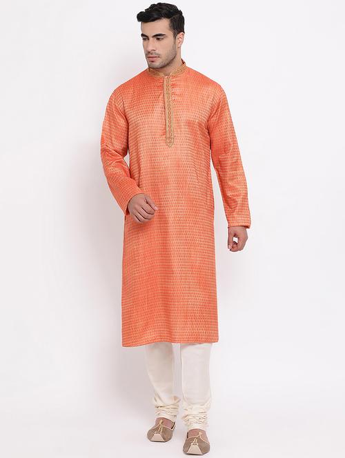orange jacquard kurta churidar set - 16943228 - Very Small Image - 1