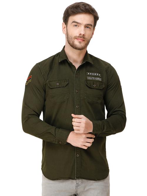olive green solid casual shirt - 16943407 - Very Small Image - 1