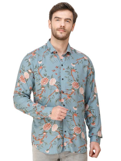 blue floral printed casual shirt - 16943432 - Very Small Image - 1